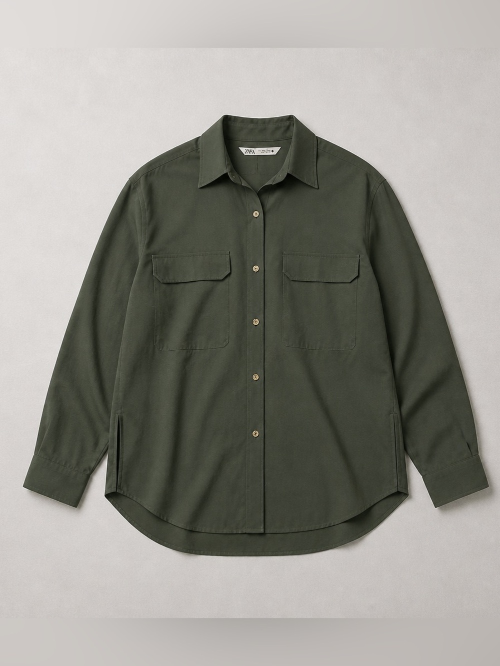 Zara Men’s Olive Green Long-Sleeve Shirt
